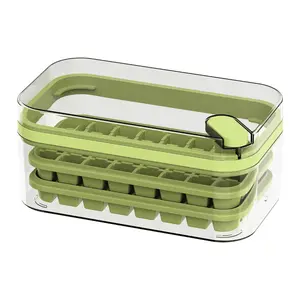 One-click Press Ice Cube Tray Mold with Storage Box and Scoop 32 Slots per Mold Quick-freezing Easy-release PP Material