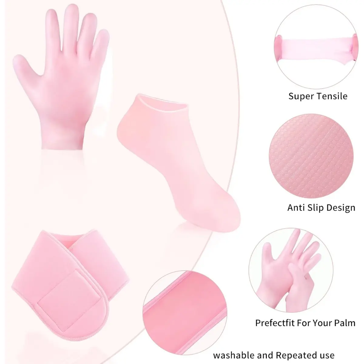 3 pcs Set - Silicone Moisturizing Socks, Glove and Neck Strap, Moisturizing, Alcohol-Free Silicone Gloves for Dry, Cracked Hands & Feet, Perfect for Nighttime Hydration, Reusable Masks Moisturize