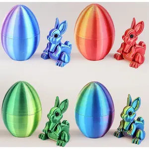 Easter Basket Stuffers, 4 Pcs 3D Printed Easter Egg with Bunny Figure Toys Prefilled, Flexible Articulated, Multicolor Bunny Figures, for Kids, Easter Basket Essentials, for Easter Egg Hunts