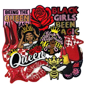 CY Iron On Patches 15PCS Black Girl Magic Embroidered Applique Queen Bow Heart DIY Heat Press Accessories for Clothing Trucker Hats Jacket Backpack