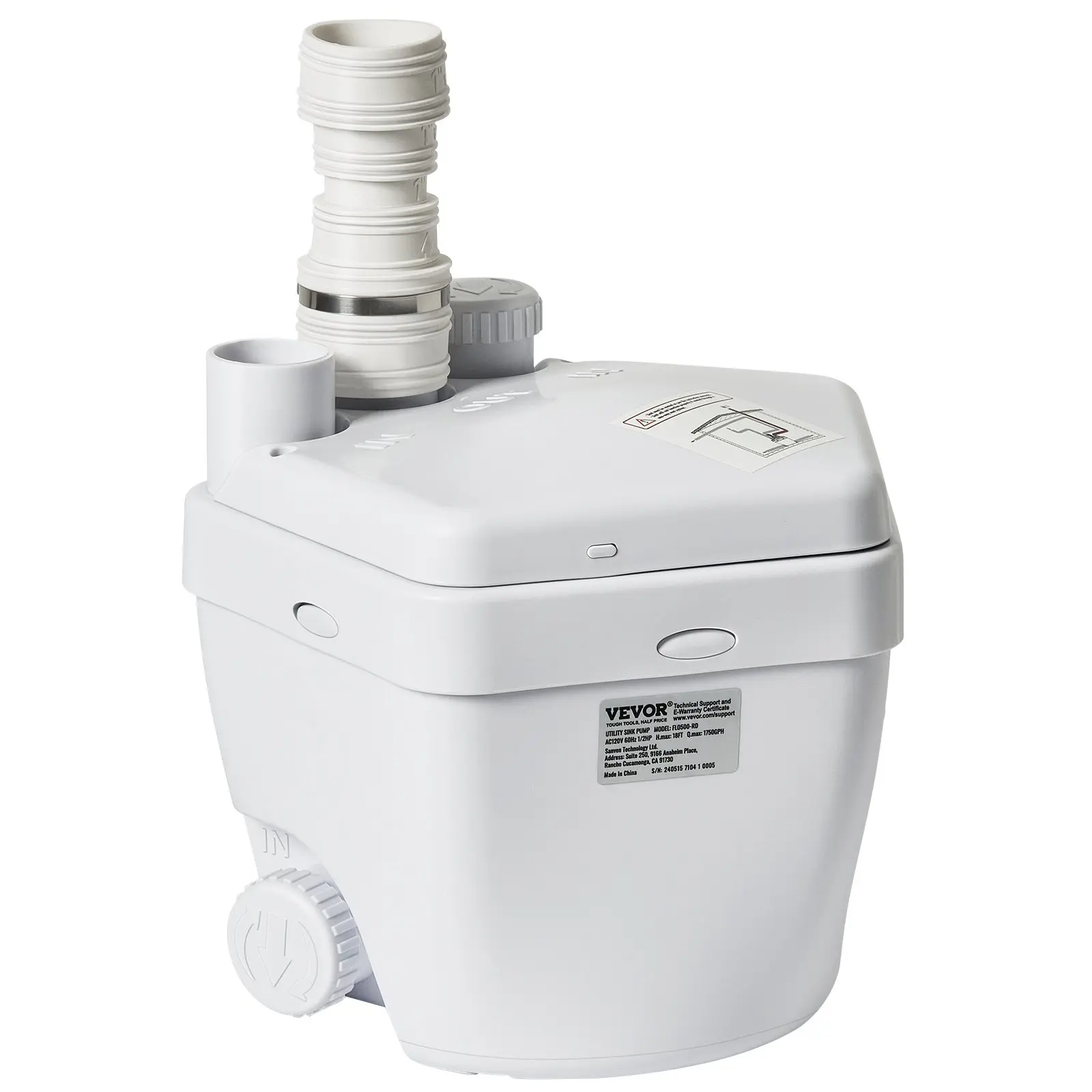 【DealsForYouDays】【DealsForYouDays】 VEVOR Utility Sink Pump, 1/3 HP, 120-Volt, 1750 GPH Flow, 18 ft Head, Under-Sink Sump Pump System with Copper Wire Motor, Heavy-Duty Utility/Laundry Sink Pump, Drain Pump with 1-1/2 Outlet, Whitedealsforyoudays