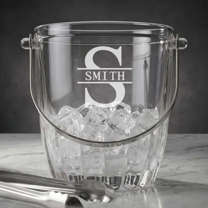Monogrammed Chill Tabletop Glass Ice Bucket with Tongs (33 oz)