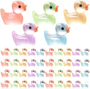 100pcs Mini Resin Ducks Luminous Tiny Ducks Glow in The Dark Mini Duck Figures Fairy Garden Micro Landscape Aquarium Decorations, Random Color