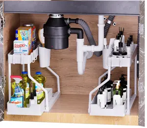 2-Tier Under Sink Sliding Organizer with Frame, Pull-Out Storage Basket, Space-Saving Home Organizer for Kitchen, Bathroom, Home Decor, Essential Small Gift