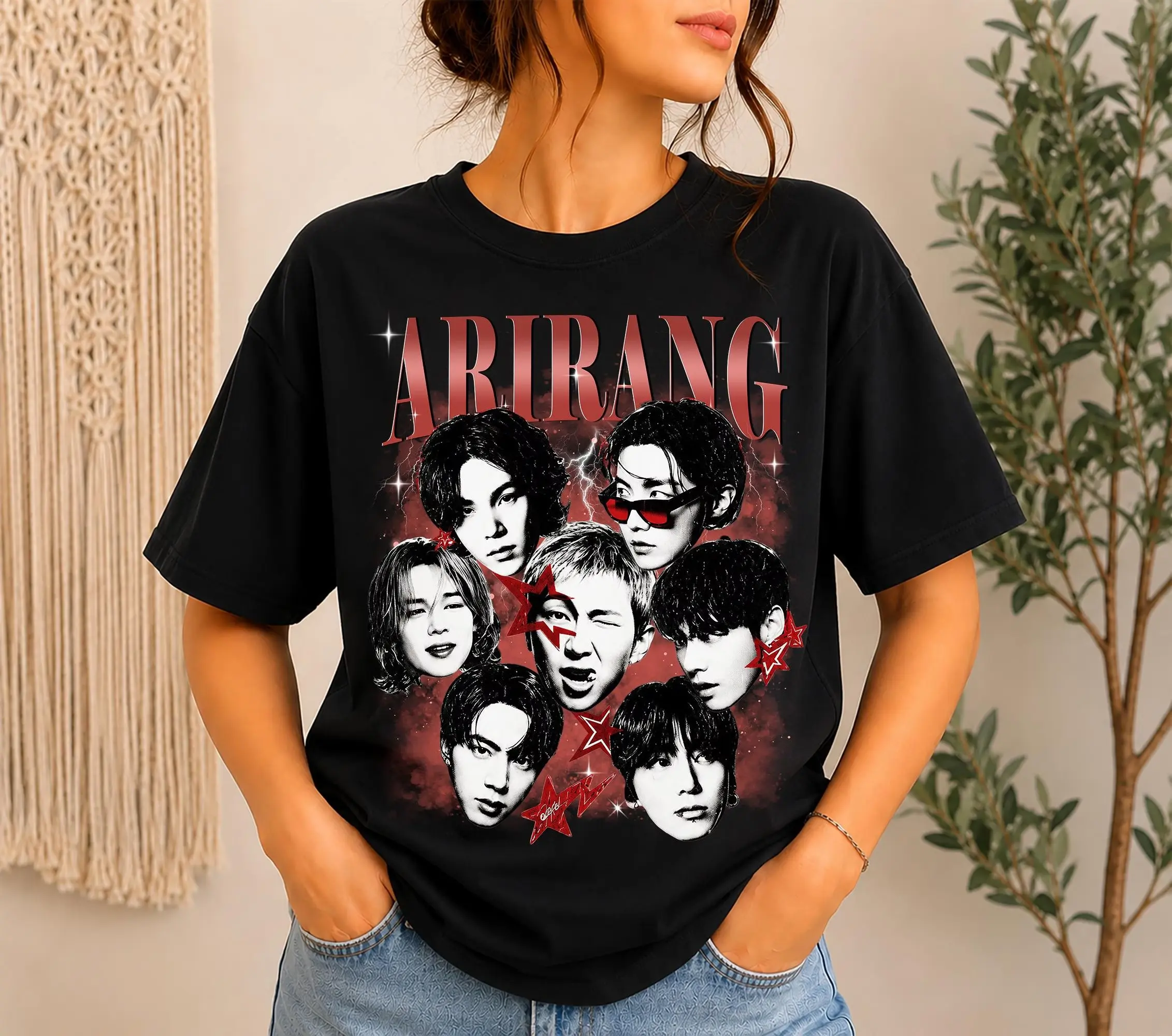 Vintage Boys Arirang World Tour 2026 Shirt , Retro Black & White Aesthetic Shirts,RM Jin Suga J Hope Jimin V Jung Kook Lightweight Cotton Gildan Tee, Gift Merch For KPOP Army Fans