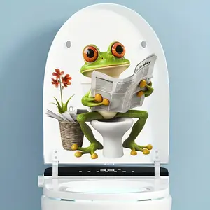 Funny Frog Reading Newspaper Toilet Sticker, Self-Adhesive Waterproof PVC Surface Patch, Matte Effect, Humorous Bathroom Decoration, Bathroom Decoration Accessories, Bathroom Decor Supplies, Bathroom Accessory