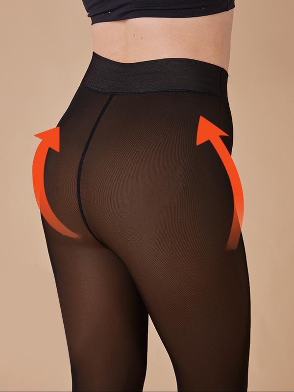 Women's High Waist Thicken Warm Pantyhose, Tights, Breathable Fleece Lined Leggings, Sporty Plain Design, Fall & Winter Outerwear