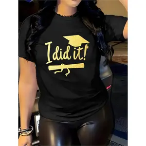 Womens Graduation Shirt I Did it Cap and Diploma Graphic Tee Cute Short Sleeve Crewneck Cotton Top for Senior Class of 2026 Commencement Party Outfit