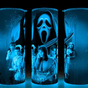 Glow in the Dark Scream 90s Ghostface Horror Movie Cup Mug Tumbler Cup 20oz Stainless Steel, Insulated, Durable, Reusable,  Perfect for Scary Movie Fans. Drinkware Flasks