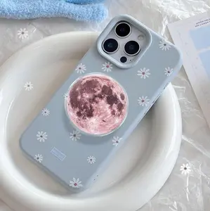 Pink Moon Phone Grip Magsafe, Celestial Crescent Luna Hand Holder, Cute Pastel Pink Witchy Moon Phone Accessory, Trendy Magnetic Foldable Stand