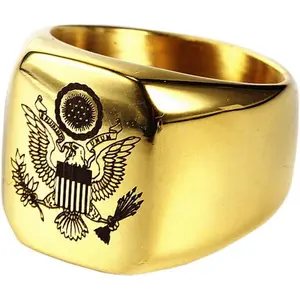 Vintage US Military Army Ring Eagle Medal Ring for Men's, Stainless Steel Army Signet Rings