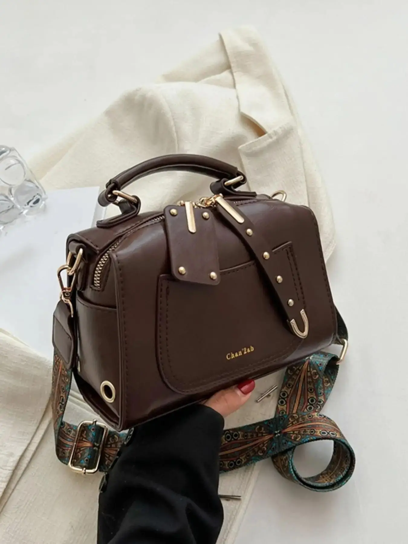 Retro PU Leather Zipper Everyday Bags for Women, Hip Hop Punk Style Buckle Decoration Summer Handbags, Crossbody Bags with Wide Adjustable Shoulder St