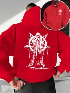 Men's Fall Winter Trendy Hoodie, Starburst Pattern Front & Back Print, Casual Fitted Hooded Sweatshirt, Gothic Style, New Arrival