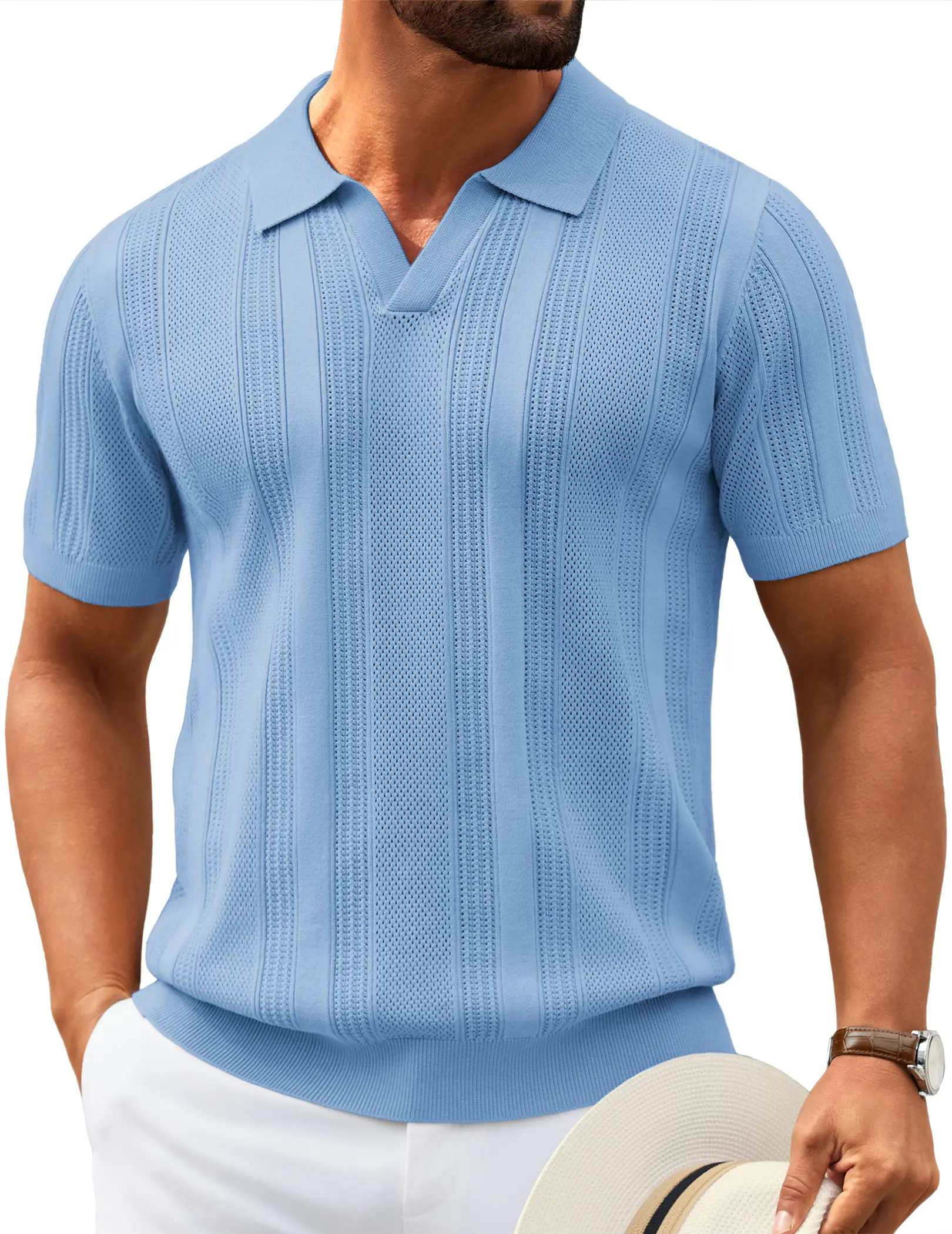 COOFANDY Mens Knit Polo Shirts V Neck Textured Polo Shirts Short Sleeve Breathable Polo Casual Collared T Shirt Fashion Tops COOFANDY Mens Knit Polo Shirts V Neck Textured Polo Shirts Short Sleeve Breathable Polo Casual Collared T Shirt Fashion Tops