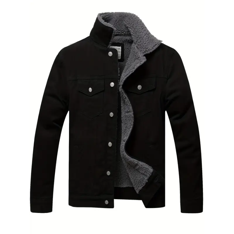 Men'S Fleece Lined Faux Denim Jacket, Winter Camouflage, Warm Fleece, Cotton Windbreaker, Faux Denim Jacket, Truck Driver Button Jacket