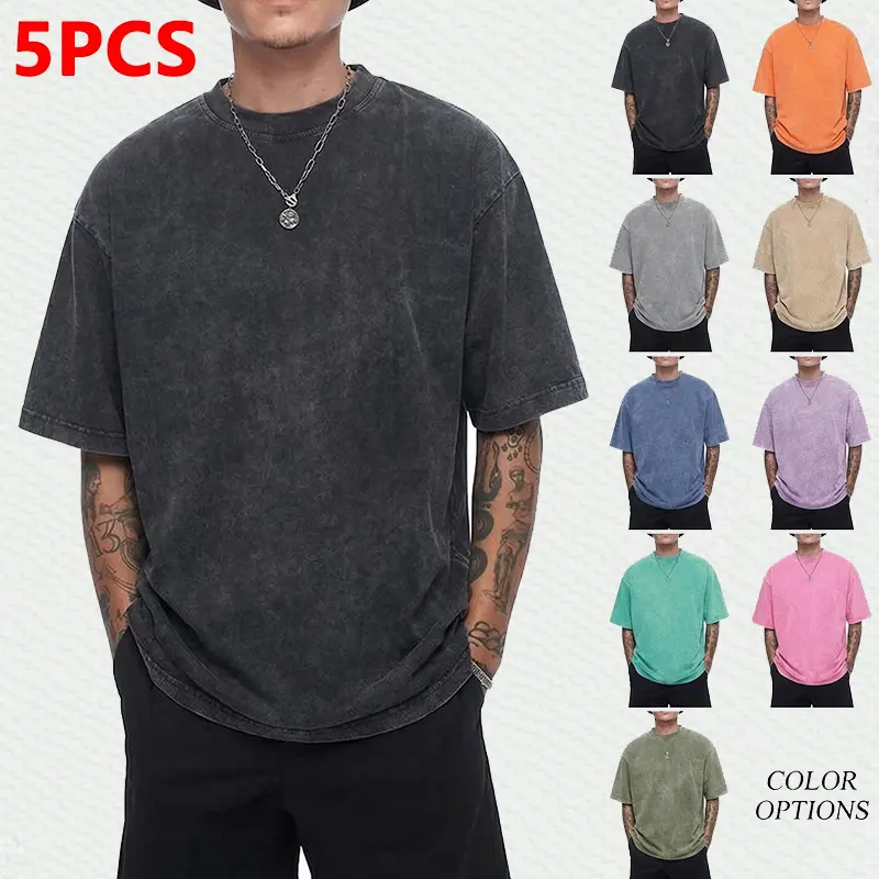 Men’s Plus Size Breathable Quick-Dry T-Shirt 5-Pack — Heavyweight casual everyday shirt, machine washable crew neck short-sleeve top suitable for gym, office, and vacations — A wardrobe essential with a minimalist design, comfortable fit, and a vibrant li