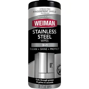 Weiman Stainless Steel Cleaner, 30 Count Cleaning Wipes, Removes Dirt, Grime, and Grease, No Streaks or Residue, Stainless Steel Polish for a Sparkling Clean and Shiny Surface, Cleaning Supplies