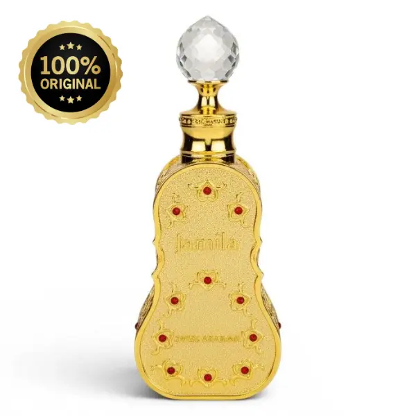 Jamila by Swiss Arabian Women's Parfum Oil - 0.5 oz (1 to 1.9 fl oz range), Long-Lasting Concentrated, Floral Fresh Scent, Arab Perfume, Ideal for Evening Wear & Perfume Layering