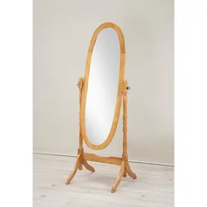 Traditional Style Wood Cheval Floor Mirror  in Oak finish