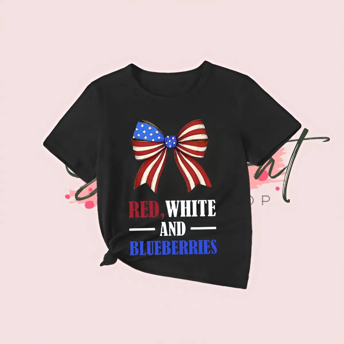 Red White And Blueberries Bow Youth Shirt/Sweatshirt/Hoodie, Patriotic T-Shirt, American Flag Day Outfit, Full Colors, Full Sizes