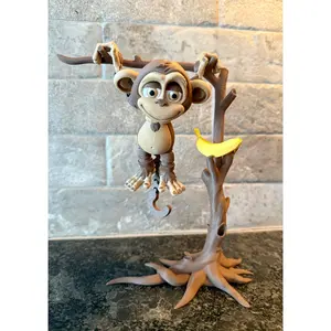 Flexi Monkey with Banana and Tree Set Articulated 3D Printed Figurines