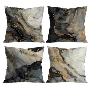 Black & Gold Marble Throw Pillow Covers Set of 4 | Abstract Ink Art Decor for Room Bedroom Chair Car Sofa Couch 0305YA
