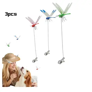 3 Count 3D Lifelike Artificial Dragonfly Stakes, Metal Garden Ornaments, Eco Bird & Insect Deterrent Decor for Indoor Outdoor Yard
