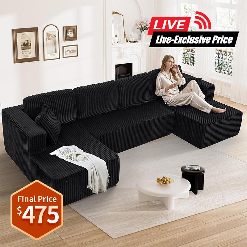 [3 Packs Shipped] Niccae 132-inch U-Shaped Sectional Corduroy Sofa - Modern and Soft for Living Room, Comfortable, No Assembly Required, Popular Boneless Sectional Sofa for Multiple People