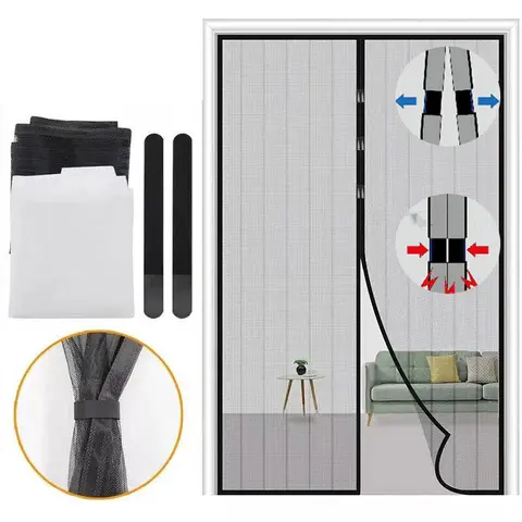 Heavy-Duty Mesh Fabric Screendoor (83in H x 39in W) - All Seasons Energy Saving, Solid Bug Net, Hands-Free Pet-Friendly, Automatic Magnetic Closure, Easy Install-Remove, Standard Fit for Front Doors-Patio Entry-Door Entrance, Camping Outdoor Accessory