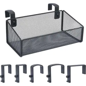 X-RBB34 Bedside Caddy Hanging Storage Basket Beside Shelf Metal Organizer for Collage Dorm Bunk Bed,Hospital Bed,Baby Bed - Bedroom Essentials for Magazine,Remote Control,Phone,Drinks (Black) Hook Mount