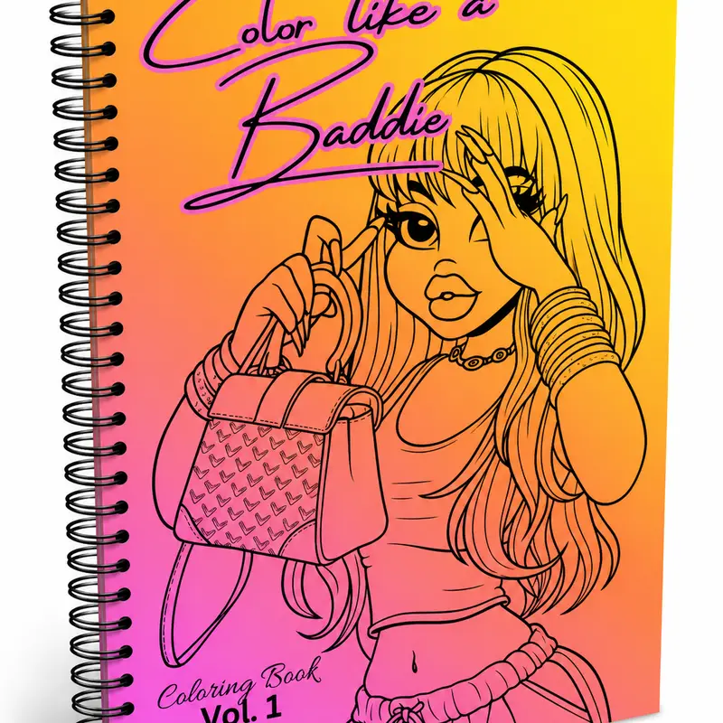 Color Like a Baddie Vol.1 Adult Spiral-Bound Paper-Based Artist-Friendly Coloring Book - Cozy Coloring, Chic Baddie Style Pages, Mood Booster, Confident Self Tapper, Affirmations Key Chain, Women's Gift