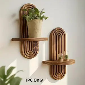 Wooden Wall-Mounted Plant Stand, Small Pot Flower Rack, Decorative Display Shelf for Entryway & Living Room, Natural Wood Finish, Nature Ornaments