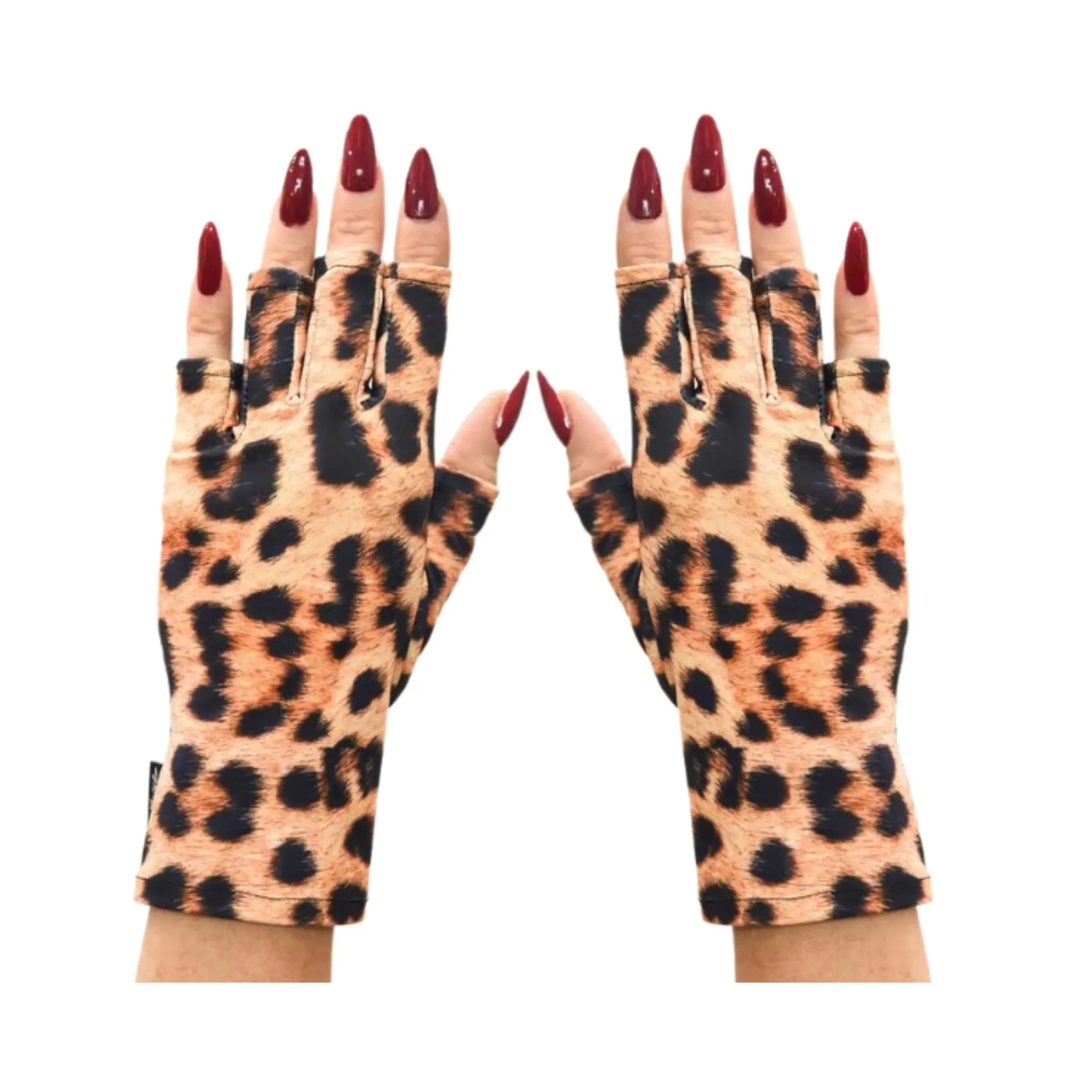 ManiGlovz Once A Cheetah UPF 50+ UV Protective Fingerless Nail Gloves for Gel Manicures, Nail Lamp Curing & Driving, 1 Size Fits Most, 1 Pair