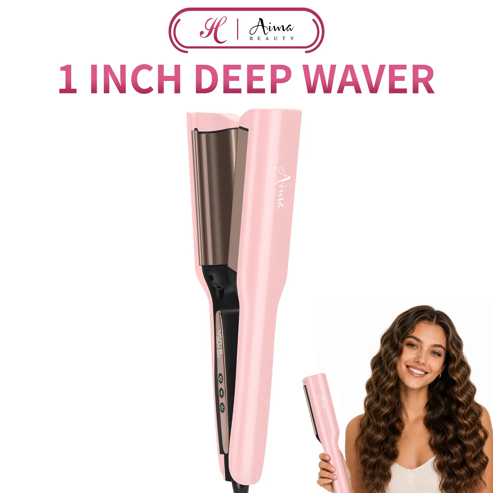 Aima Beauty 1 Inch Deep Waver,2-Barrel Beach Waves Curling Iron for Women with Smart Timer, Beginner Friendly Hair Crimper & Curling Wand for Mermaid Waves with Ionic Technology, Dual Voltage & Lightweight Design,Reducing Frizz & Damage,Perfect for Travel