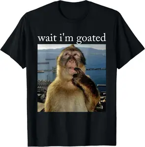 Wait I'm Goated Funny Thinking Monkey Meme Brainrot Gift T-Shirt Pure Cotton Graphic Tees Menswear Top: Gifts for Men & Women