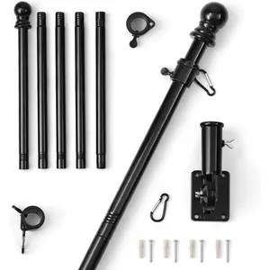 6 ft Stainless Flag Poles for, Tangle Free with Two-Position Bracket, for 3x5 Flag, Use, Black