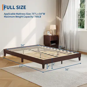 Sturdy Noise-Free Wooden Platform Bed Frame, Full Size, 9 Inch Reinforced Slat Base, No Box Spring Needed, Easy Assembly, Underbed Storage Space, Dark Walnut Finish