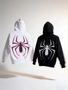 Y2K Spider Graphic Zip Hoodie Coat for Men - Gothic Letter Print, Oversized Fit, 2 Color Options, Trendy Street Style Sweatshirt, Casual Fitted, Fall & Winter, Graphic Hoodie, Menswear Love Menswear Love Stylish Tops Pullover Long Sleeve Long Sleeve