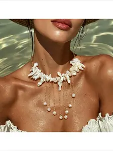 2026 Trending Shell & Pearl Tassel Necklace | Boho Gold Chain Choker for Women | Ocean-Inspired Statement Jewelry for Beach, Vacation & Summer Looks
