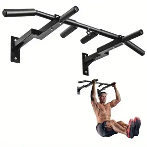 2024 Multi-Grip Wall Mount Pull-Up Bar, 16 & 24" Reversible Stud Compatibility Wall Mounted Pull Up Bar, Solid Construction Strength Training Pull Up Bar