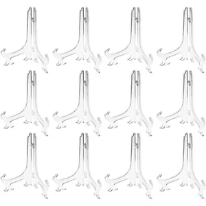 Plastic Easels 12 Pack Clear Easel Stands Easel Display Stand for Photo, Place Card, Collectibles, Light Items -  for Wedding Cards, Party, , Party Decorations (8 Inches)