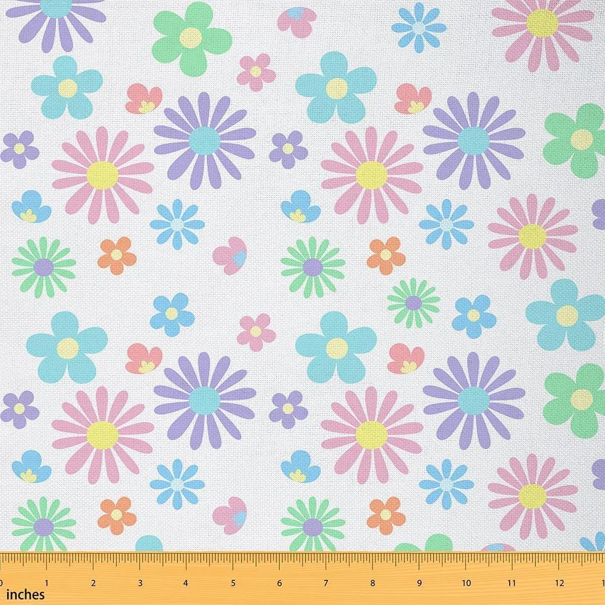 90s Daisy Fabric,Groovy Flowers Soft Flannel Polyester No Stretch Fabric,Retro Hippie Aesthetic Decorative Fabrics,Blue Green Crafts & Sewing Supplies