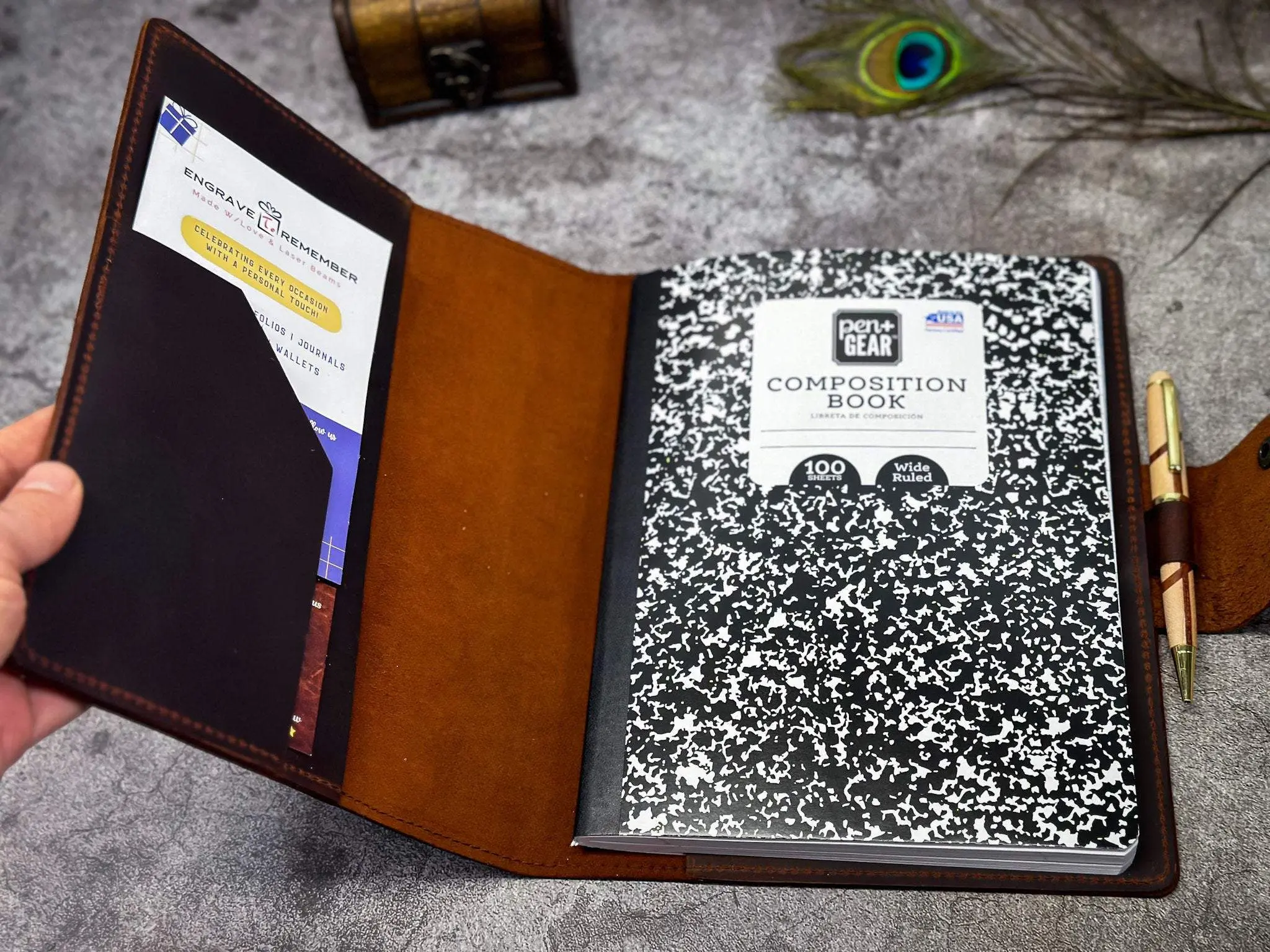 Personalized Full Grain Leather Notebook Cover - Customizable Snap Closure, 9.75x7.5in B5 Size Composition Cover, Classic Design, Protects Notebook, Develops Unique Patina