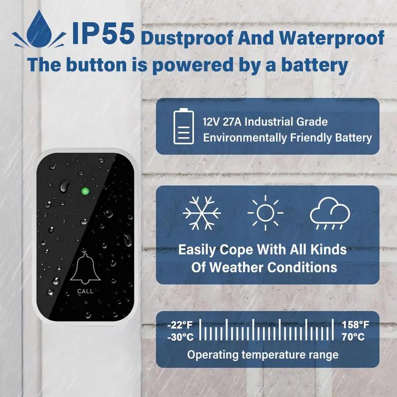 1000ft Long Range Wireless Doorbell with 45 Chimes & Colorful LED | Waterproof, Easy Installation, Adjustable Volume for Home, Office & Classroom.