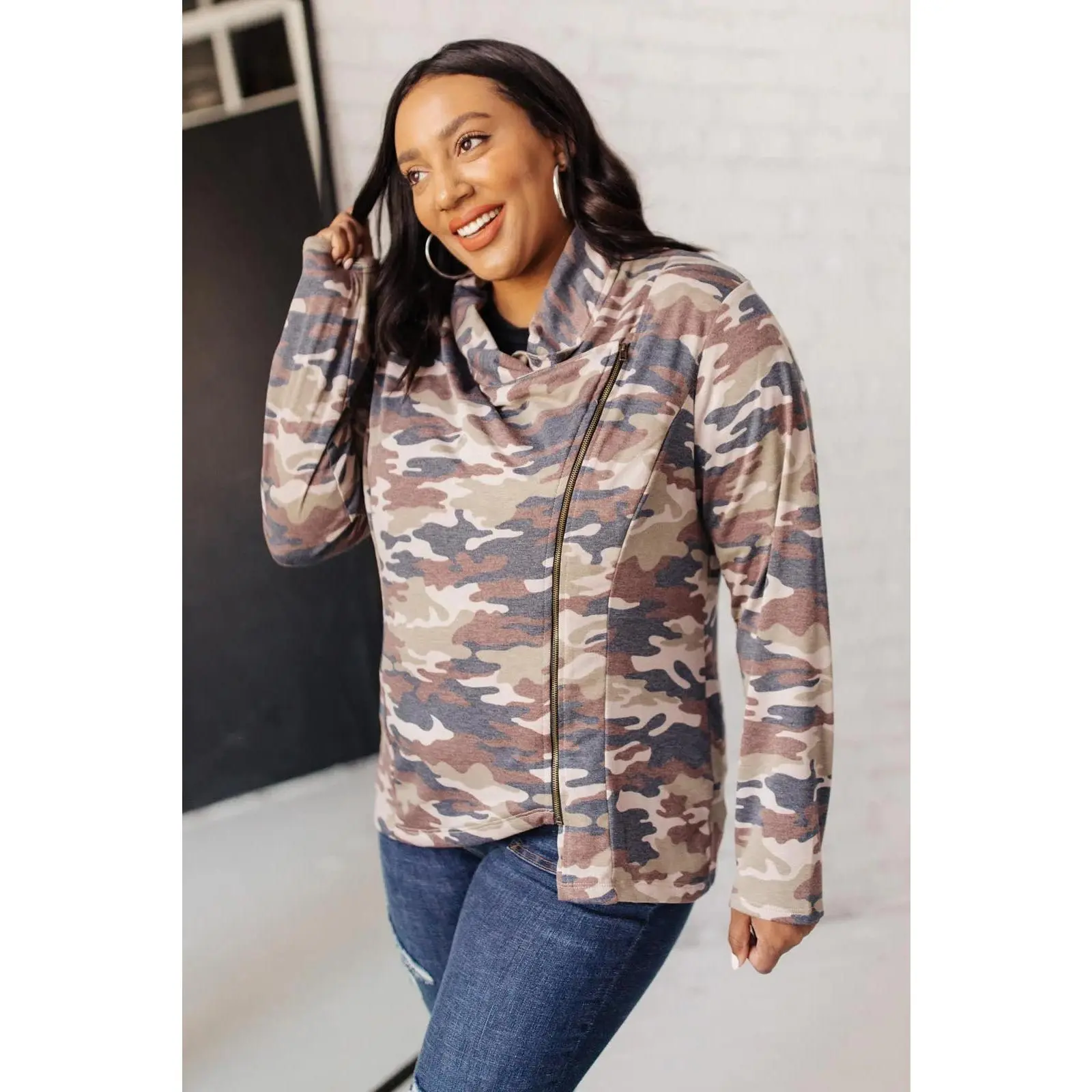 Hideout Asymetrical Zip Camo Jacket