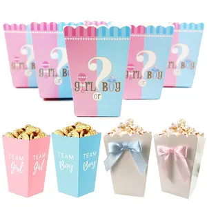 6pcs Pink Blue Popcorn Box Candy Cookies Bow Box Kids Birthday Party Baby Shower Gender Reveal Party Decoration Supplies
