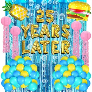 Sponge 25th Birthday Decorations Kit Ocean Theme 25 Years Later letter Balloons Set with Hamburger Pineapple Balloons Blue Backdrop Bubble Garland Jellyfish Paper Lanterns for Boys girls Mermaid