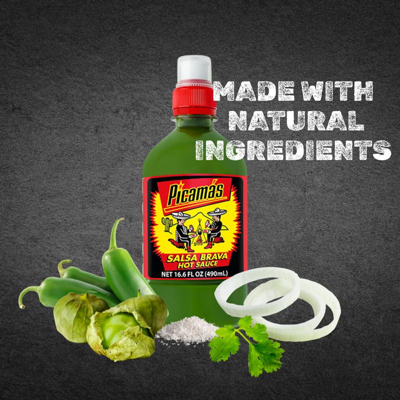 Picamas Salsa Brava Jalapeño Sauce 16.6 Oz - Made with Top Quality Natural Ingredients - Mild Heat Level - Perfect for Tacos & Grilled Veggies