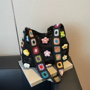 Bohemian Crochet Knit Boho Shoulder Bag for Women & Girls, Boho Crossbody Purse | Hollow Out Embroidery Crossbody Bag Tote Handbag for travel, beach, work