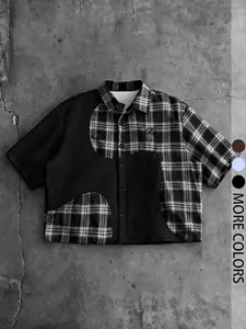 American Vintage Plaid Blouse, Casual Loose-Fitting Top, Button Front Design, Stylish Women's Clothing, Perfect for Everyday Wear